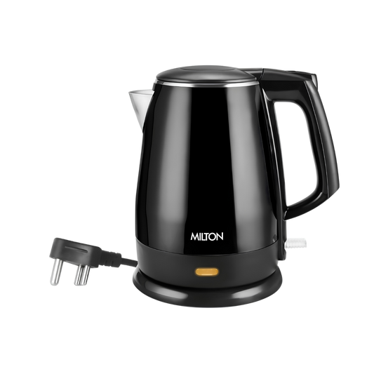 MILTON Riga Stainless Steel Electric Kettle 1.5L | 1500 W | Fast Boiling | Boil Dry Protection | Auto Cut-Off | Double Wall Body With Cool-touch Handle | 1 Year Warranty | Black