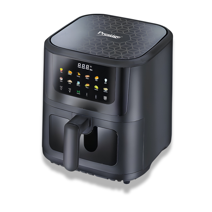 Prestige Crystachef 5.5 L 1350 W Air Fryer Black|11 Pre-set Menu Option | See Through Window|Safety Interlocking | Specially Designed Frying Basket| Up to 80% Less Oil|1 Year Warranty