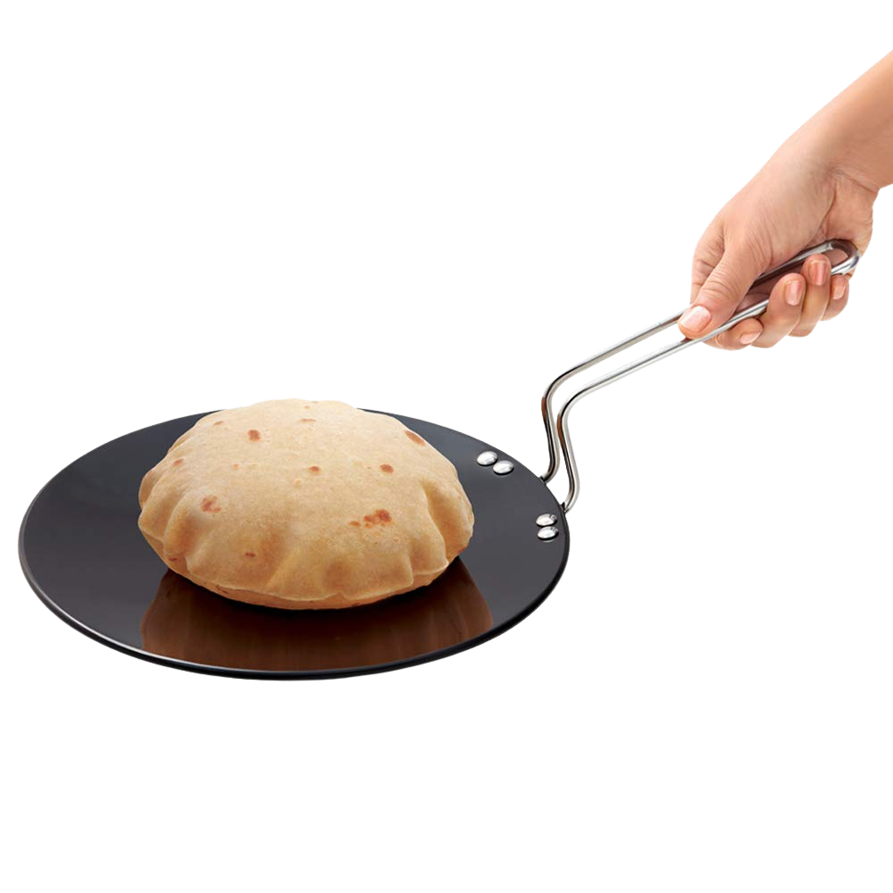 Hawkins Futura 24 cm Tava, Hard Anodised Tawa with Stainless Steel Handle, Black (AT24)