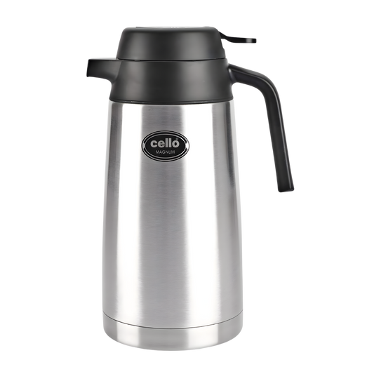 CELLO Magnum Stainless Steel Double Walled Vacuum Insulated with Handle 1600 ML, Silver | Hot & Cold | Easy to Carry Leakproof Tea/Coffee Flask