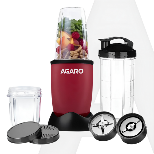 AGARO Regal Blender with 3 Jars | 400 Watts Personal Blender with 100% Copper Motor | Stainless Steel Blades | Smoothie Maker, Masala Grinder, Use for Milkshakes, Juices & Chutney | Red