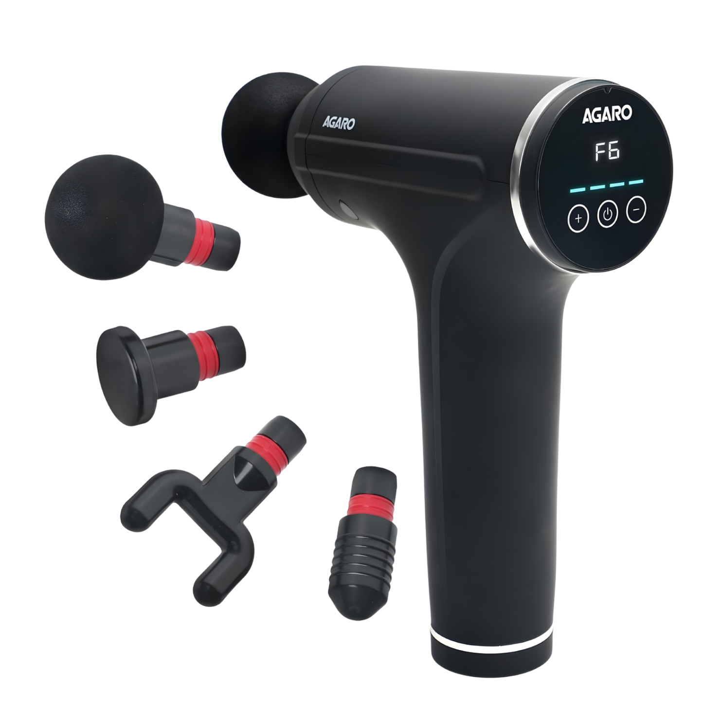 AGARO Galaxy Gun Massager, 4 Heads, 6 Speed, Rechargeable, Handheld, Acupressure, Muscle Massager for Full Body Relief, Muscle Relaxation of Neck, Shoulder, Back, Foot for Men & Women, Black.