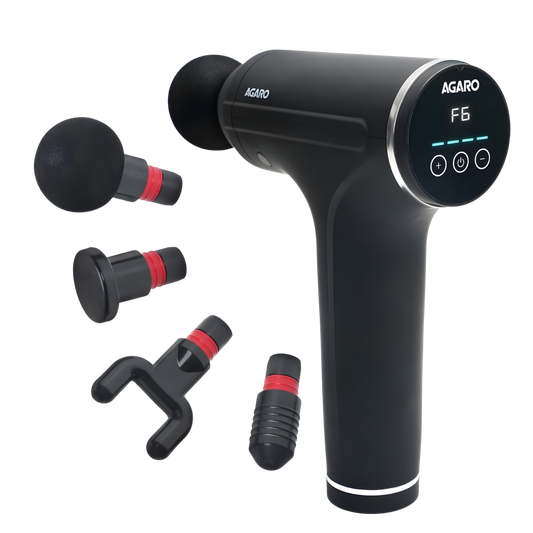 AGARO Galaxy Gun Massager, 4 Heads, 6 Speed, Rechargeable, Handheld, Acupressure, Muscle Massager for Full Body Relief, Muscle Relaxation of Neck, Shoulder, Back, Foot for Men & Women, Black.