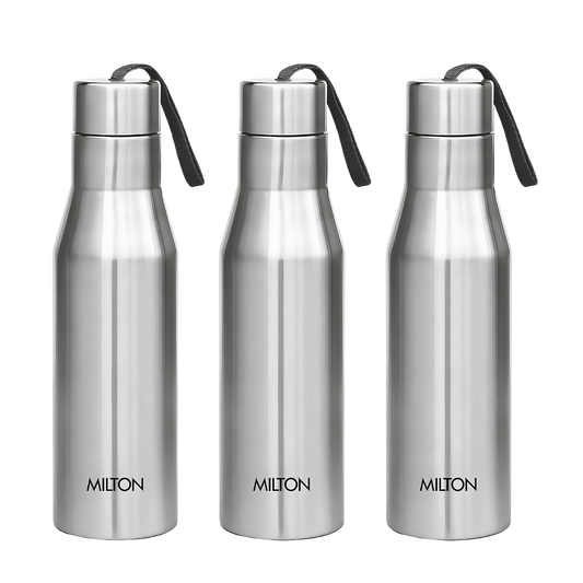 MILTON Super 1000 Single Wall Stainless Steel Bottle, Set of 3, 1000 ml Each, Silver | 100% Leak Proof | Fridge | Office Bottle | Gym Bottle | Home | Kitchen | Hiking | Trekking I Travel