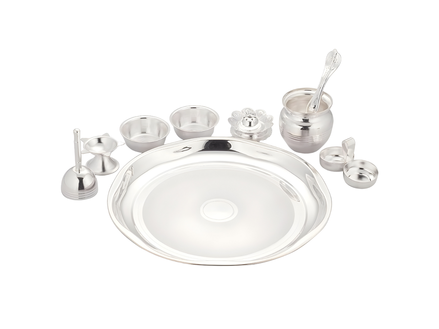 SILVERGLOW Arpan Pooja Set | Silver Plated Puja Thali Set | Festival Ethnic Puja Aarti set | Diwali, Office, Mandir, Wedding/Return Gift Item of 9 Pieces