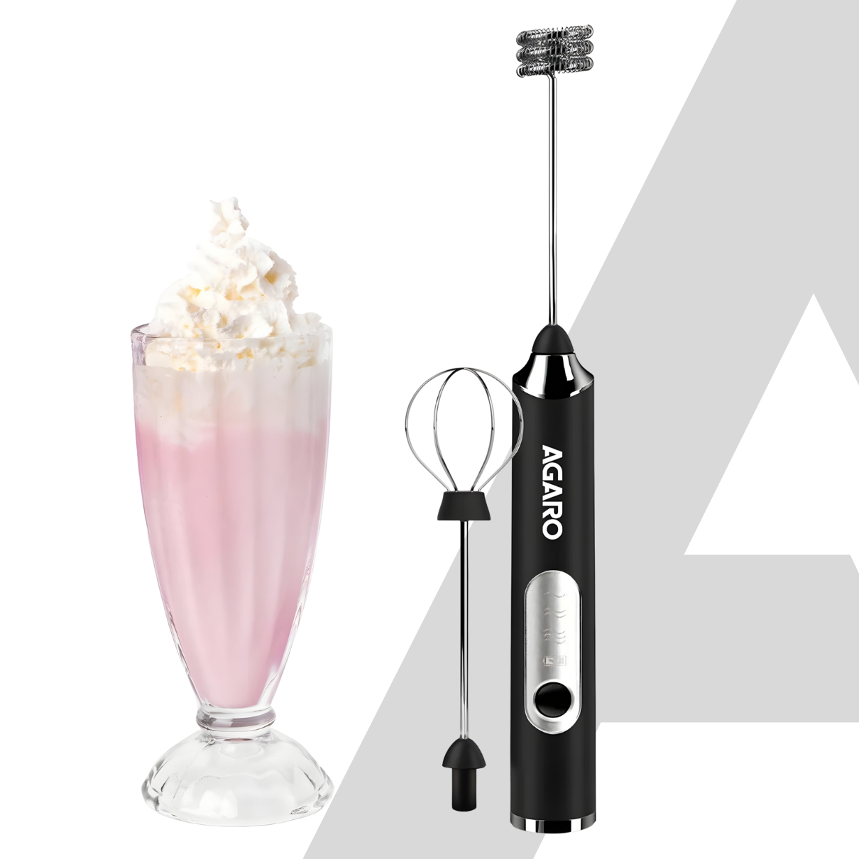 AGARO Royal Milk Frother, 3-Speed Electric Frother for Coffee with Whisk and Frother, Frother Mixer, Stand-up Design, for Cream (Whisk Milk frother), Rechargeable, Stainless Steel