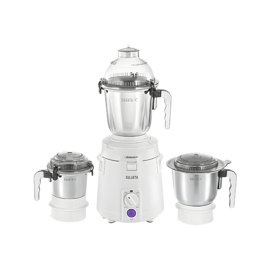 Sujata Dynamix Mixer Grinder | Heavy Duty | 900W, 3 Jars-Metal Couplers | White
