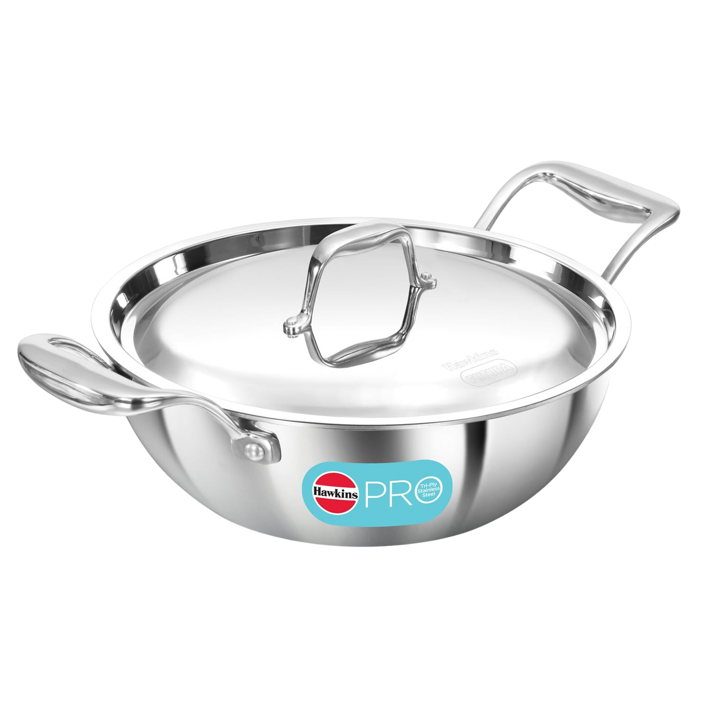 HAWKINS Pro Deep-Fry Pan | Triply Stainless Steel Kadhai with Steel Handles and Steel Lid | Silver