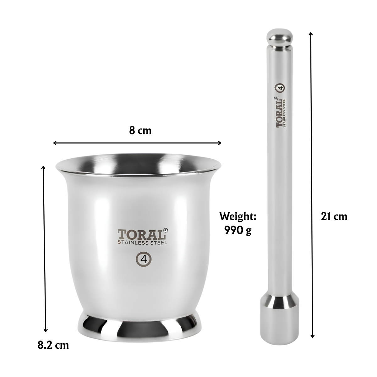 TORAL Popular Heavy Weighted Stainless Steel Mortar and Pestle Set | Rust-Proof Premium QualityKhalbatta/Kharal | Spice & Medicine Grinder for Kitchen Use