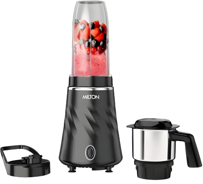 MILTON MINIQ Mini Mixer Grinder Blender Smoothie Maker, ISI Certified, Over Load Protector, HTLV 350W Motor, 2 Jar, Rust Resistant, Anti Skid Feet, Masala Grinder, Chutney Blender, Black/Blue