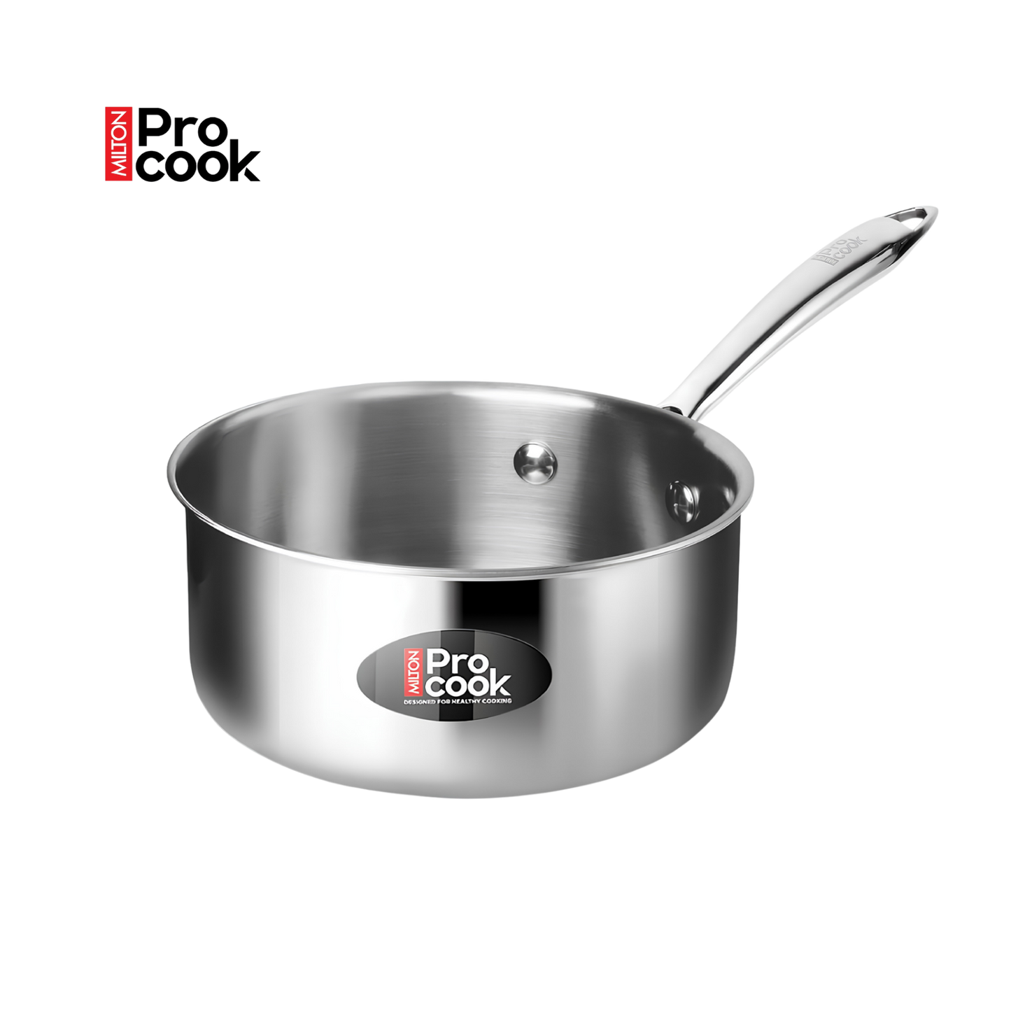Milton Pro Cook Induction Cookware & Gas Stove Friendly Triply Stainless Steel Sauce Pan 12cm |Without Lid | Tea Pan with Sturdy Handle | Milk Boiler | Multipurpose Cooking Pan for Milk Soups