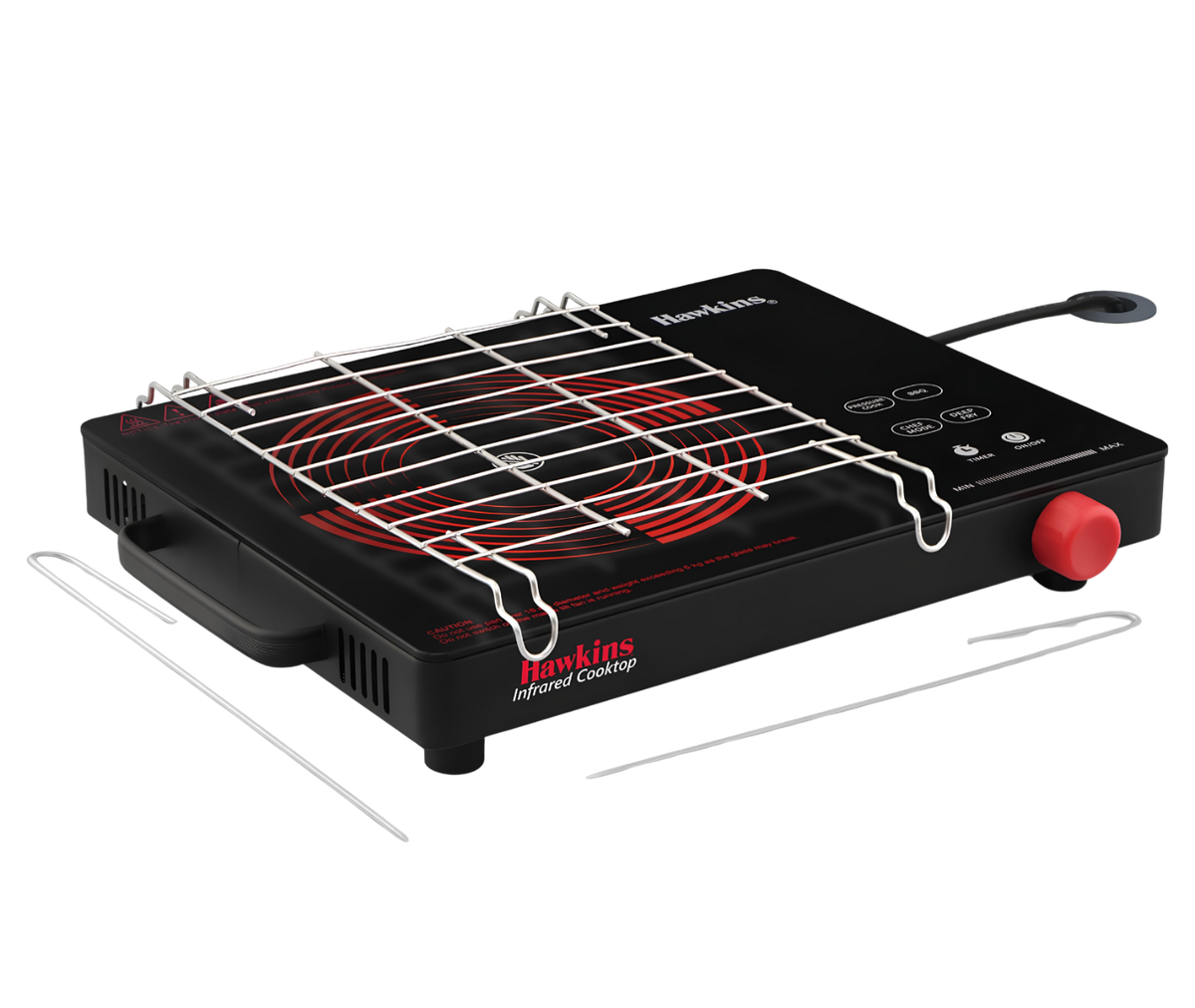 HAWKINS Infrared Cooktop 2200 W | Cook With Any Pot, Any Pan | Crystal Glass Top | Touch Controls with Rotary Knob | Black (HIR1)