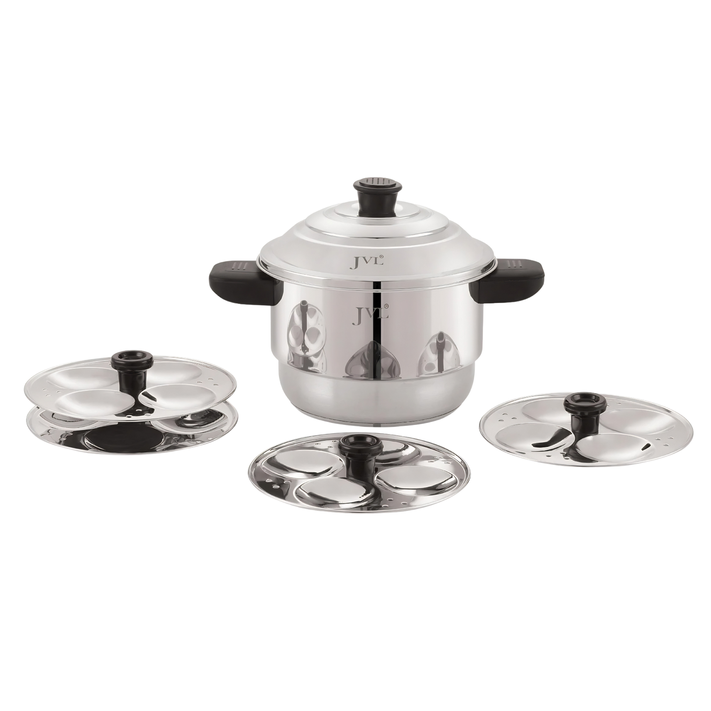 JVL Classicware 2 in 1 Mini Sambhar Idly Maker with Triply Base (Small Size) | 4 Idly Plates (16 Idlis)