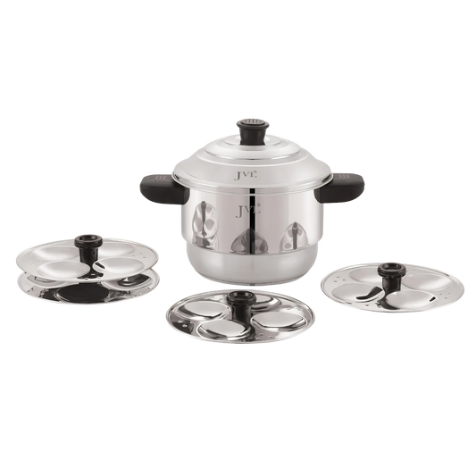 JVL Classicware 2 in 1 Mini Sambhar Idly Maker with Triply Base (Small Size) | 4 Idly Plates (16 Idlis)