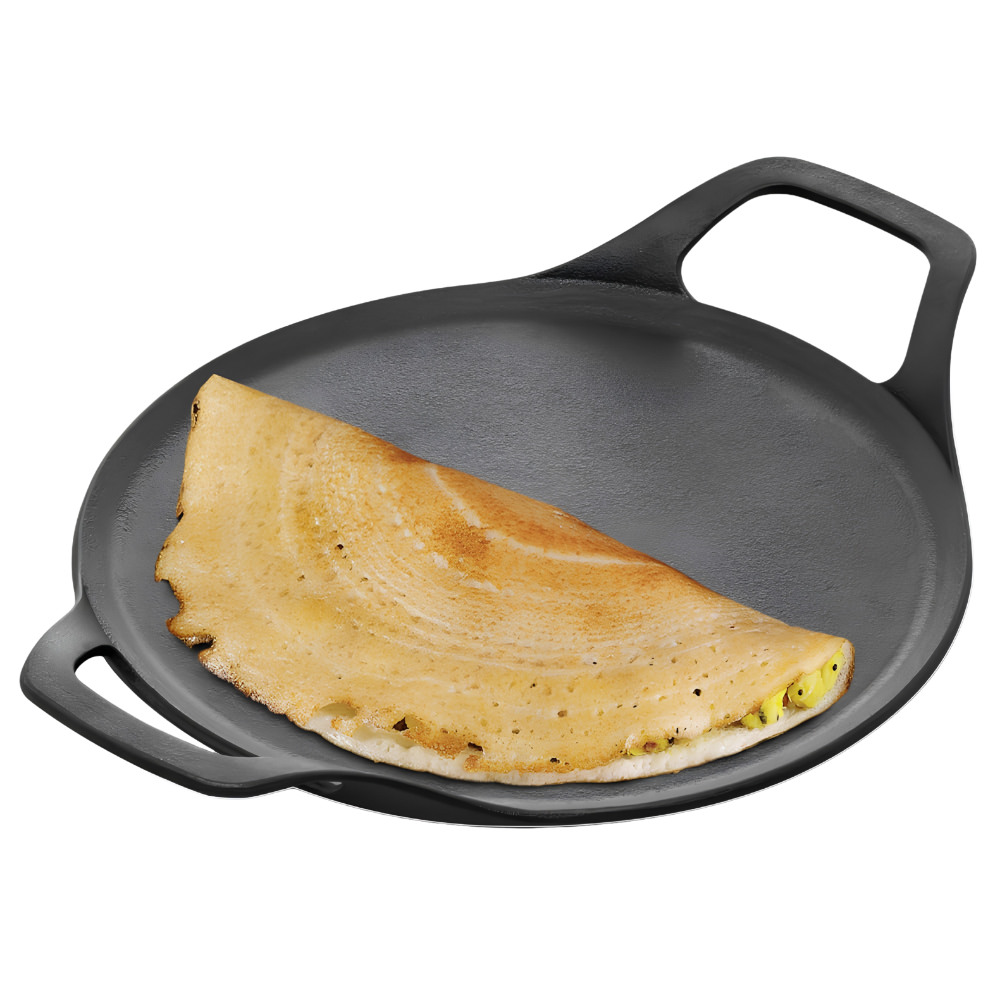 FUTURA By HAWKINS Reinforced Cast Iron Flat Tava 27 cm (CIDT27) | For Dosa, Uttapam, Chila, Tikki | Domestic Gas, Halogen, Ceramic, Induction Cooktop Compatible