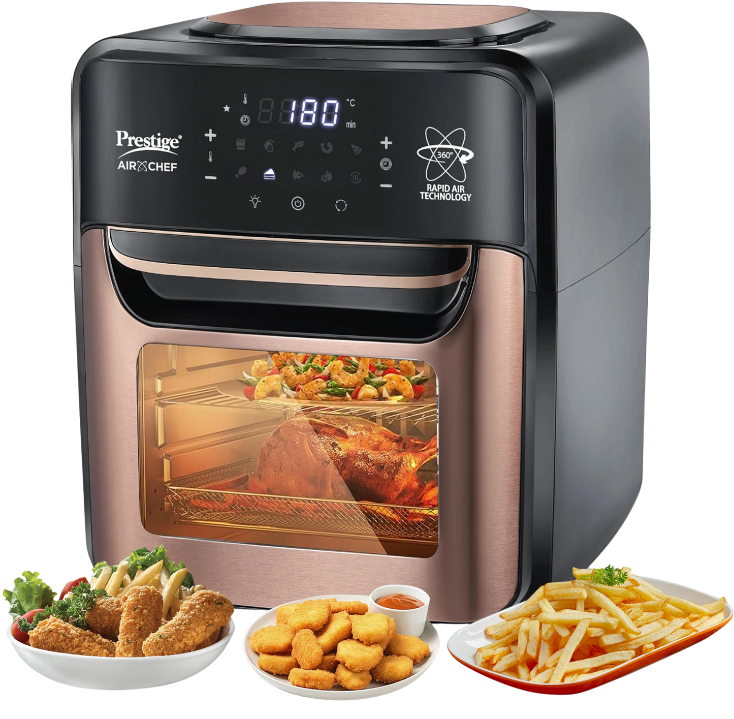 PRESTIGE Air Chef 12 Litre Air Oven| 360 Degree Rapid Air Technology | 10 Preset Menus | Unique Multi-Level Design | Smoke-Free Technology
