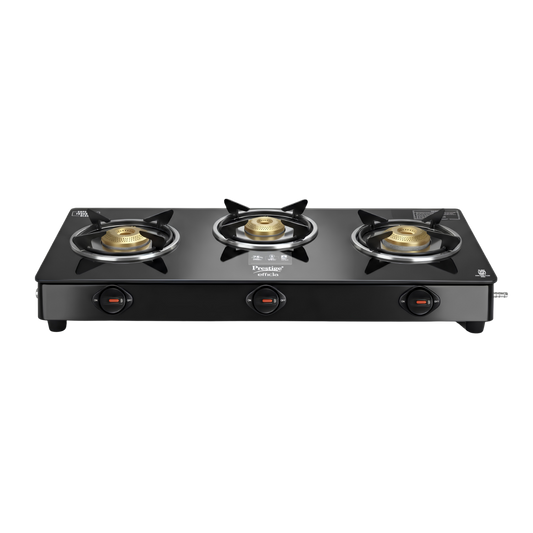 PRESTIGE Efficia LP 3 Burner Glass Top Gas Stove with Ultra-Slim Powder-Coated Body | Manual Ignition