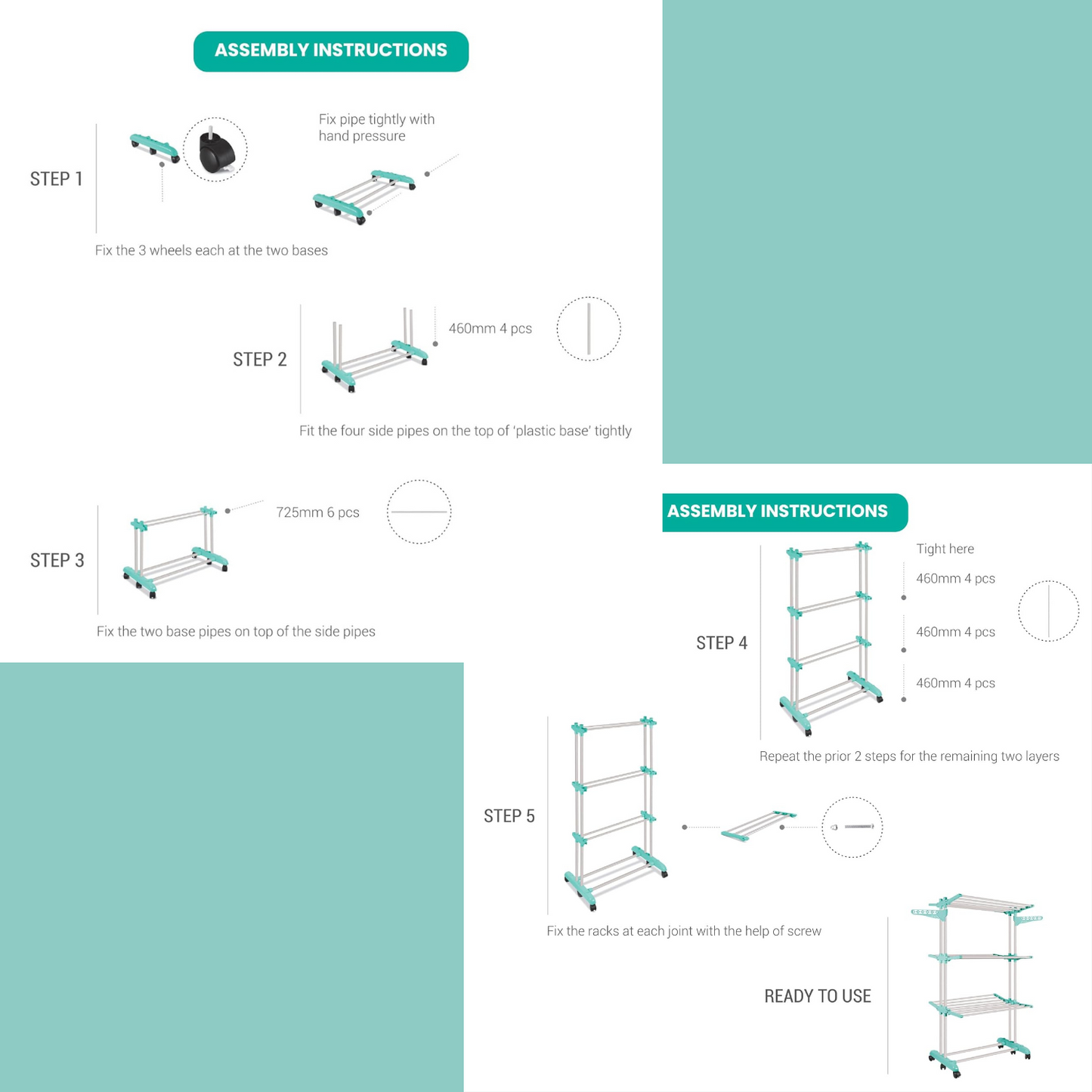 SPOTZERO by Milton 3 Layers Cloth Drying Stand, Aqua Green | Cloth Dryer | Floor | Balcony