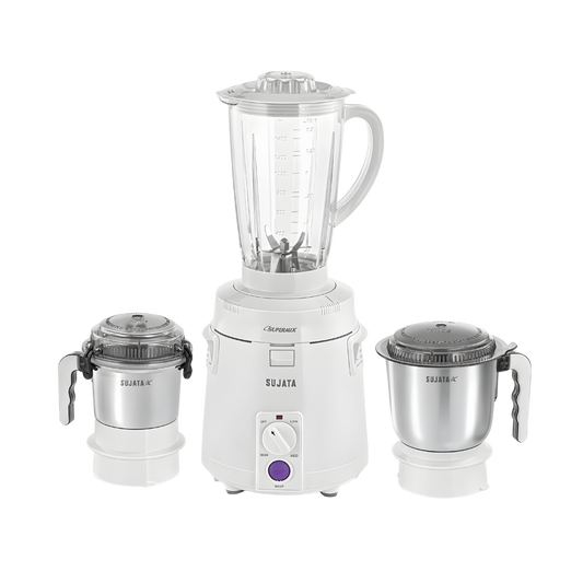 SUJATA Supermix Mixer Grinder|900 Watts Double Ball Bearing Motor|22000 RPM|Non-Stop 90 Mins Running|3 Jars including 1750 ml Blender, 1000 ml Grinder, 500 ml Chutney Jar| White