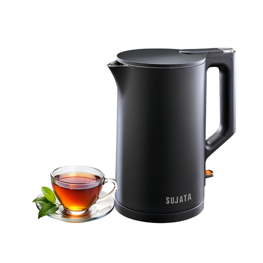 SUJATA 1380 W Electric Kettle EK01 1.5 Litre | Strix Controller (Dry Heat Protect) | Cool Touch | 3 Way Auto Shut Off | Stainless Steel | Double Wall Cool Touch | 360 Degree base | Black