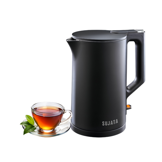 SUJATA 1380 W Electric Kettle EK01 1.5 Litre | Strix Controller (Dry Heat Protect) | Cool Touch | 3 Way Auto Shut Off | Stainless Steel | Double Wall Cool Touch | 360 Degree base | Black