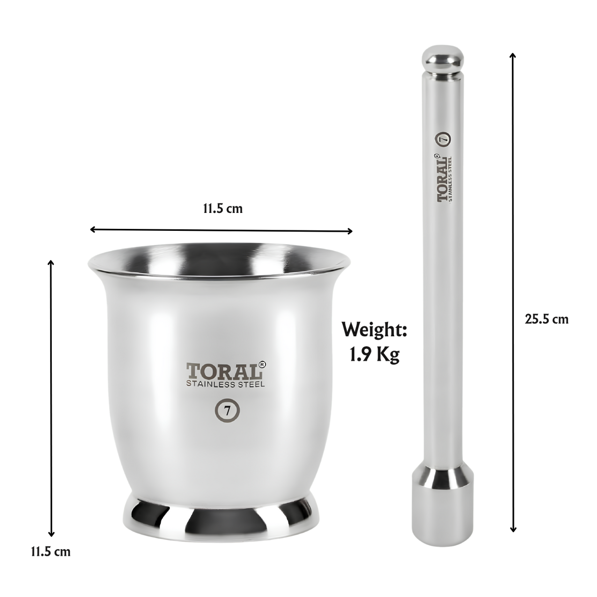 TORAL Popular Heavy Weighted Stainless Steel Mortar and Pestle Set | Rust-Proof Premium QualityKhalbatta/Kharal | Spice & Medicine Grinder for Kitchen Use