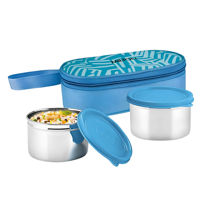 MILTON Plato Pack Big Stainless Steel Lunch Box (2 X 500 ml containers) with Jacket | Leak Proof, Food Grade I Lightweight, Odour Proof | 1 Year Warranty I Ideal for Office, School, Travel