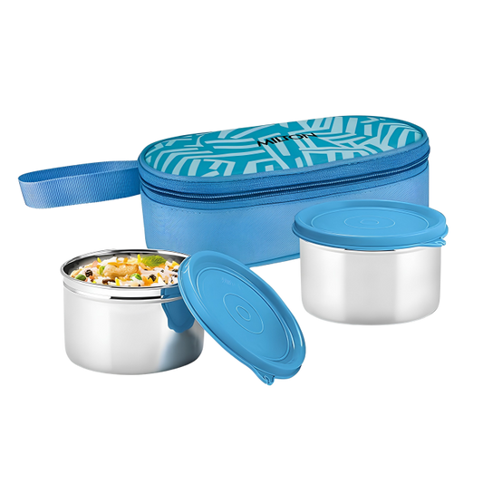 MILTON Plato Pack Big Stainless Steel Lunch Box (2 X 500 ml containers) with Jacket | Leak Proof, Food Grade I Lightweight, Odour Proof | 1 Year Warranty I Ideal for Office, School, Travel