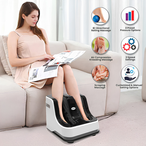 AGARO Relaxing Foot & Calf Massager Machine with Rolling & Kneading Functions | For Muscle Relaxation & Improving Blood Circulation | Suitable Home Usage | 45 degree reclining facility | White