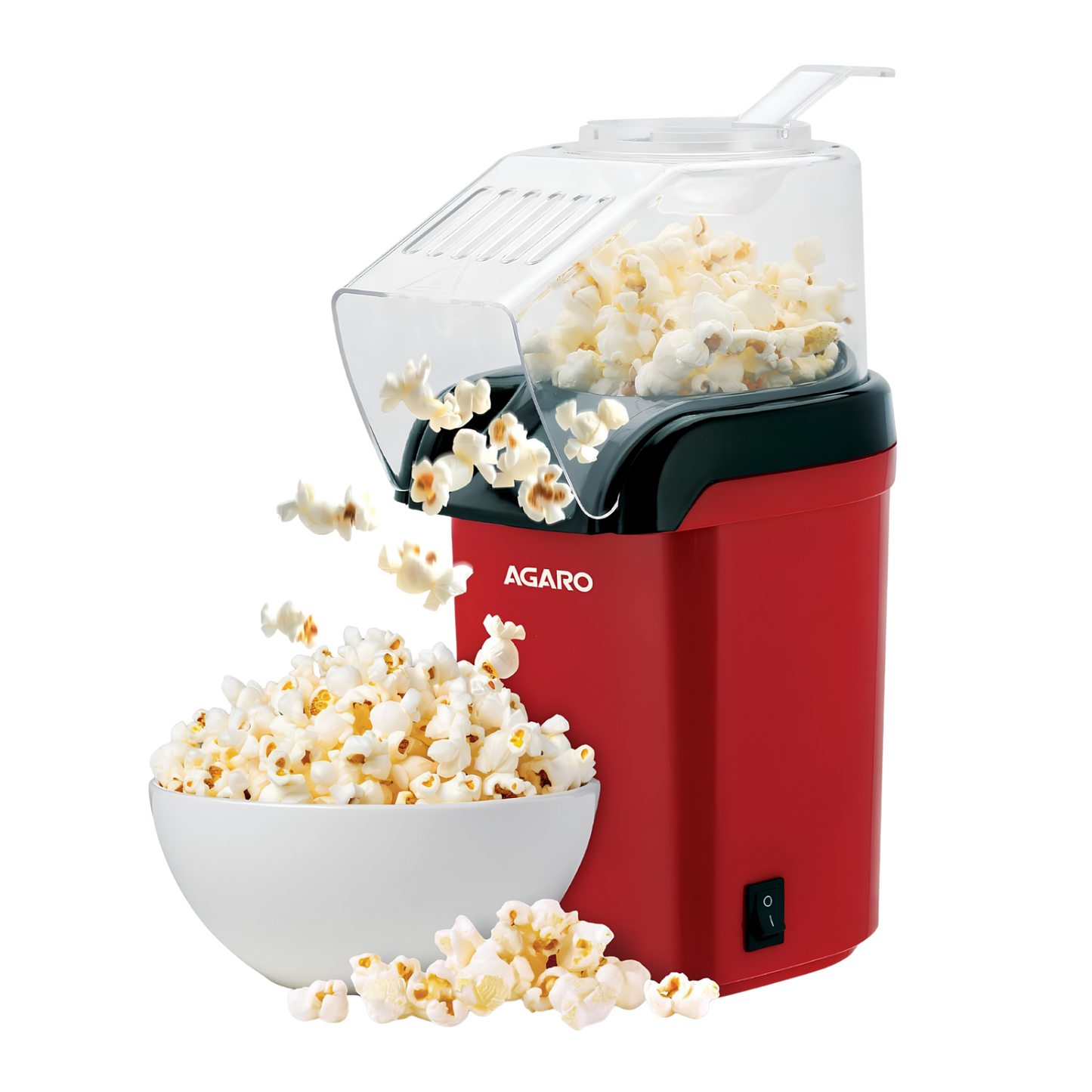 AGARO Delite Electric Popcorn Maker, 1200W Hot Air Popper, Oil-Free Healthy Snacks for Kids in 2 Minutes, 90% Popping Rate, Measuring Cup Included, Family Party, 1 Year Replaceable Warranty
