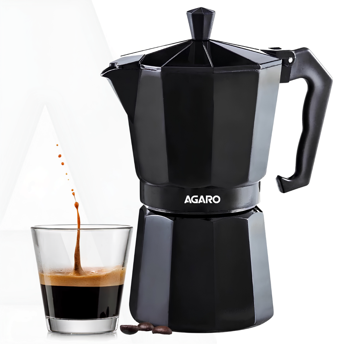 AGARO Classic Moka Pot - 240 ML - Black | Premium Aluminium Built | Italian Style Mocha | Cuban Café Brewing | Stove Top