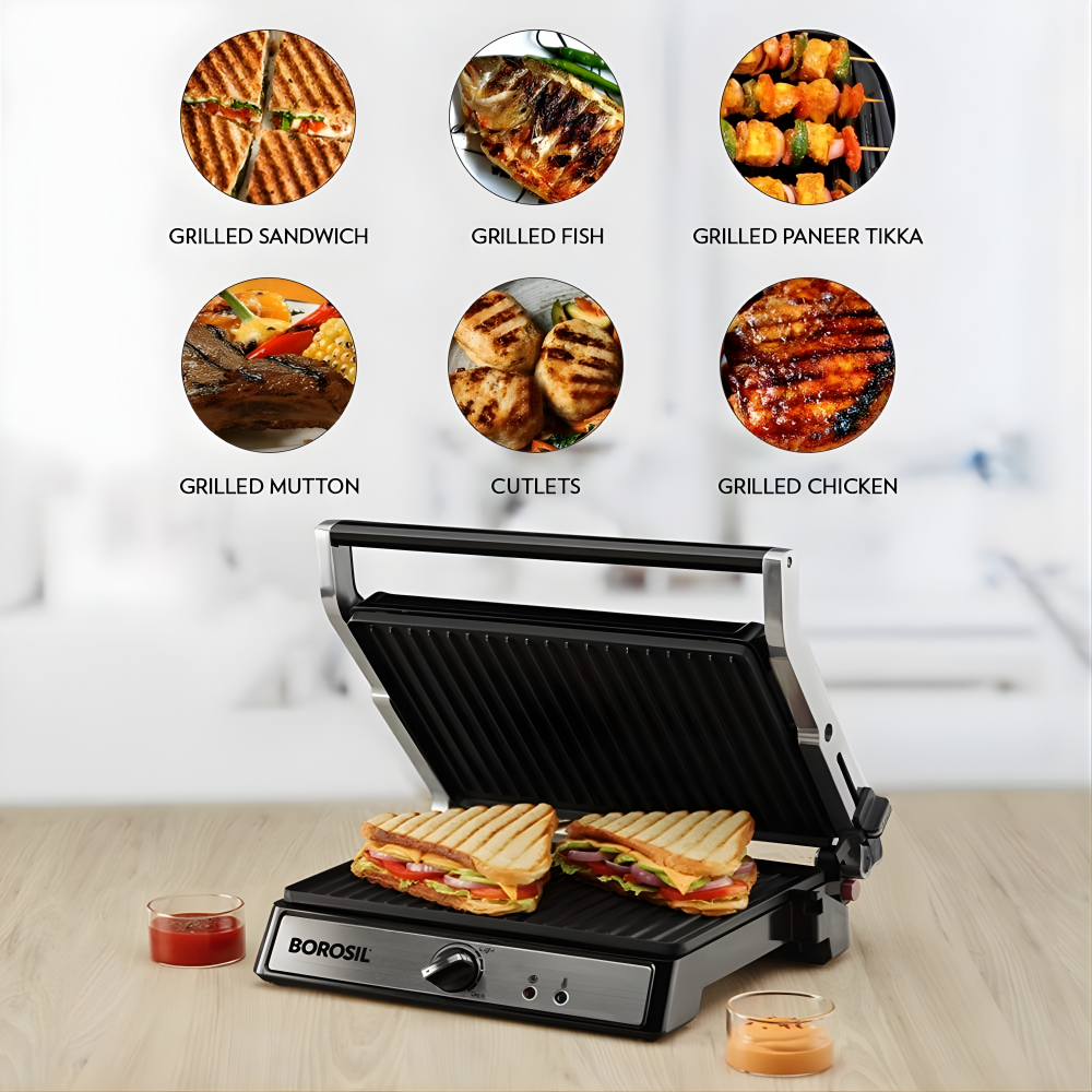 Borosil Super Jumbo, Opens 180°, 2000-Watt Grill Toaster/Sandwich Maker