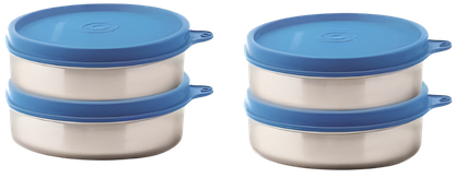 Signoraware Stainless Steel Mini Mate Container with Silicon Leakproof Airtight Lid, 60 ml Each, Set of 2 X 2 Sets (4 Pcs)