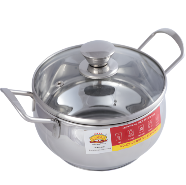 RAMSON Carnival Induction Premium Handi | Gas & Induction Compatible  | With Glass Lid | Mirror Polish | 12 cm