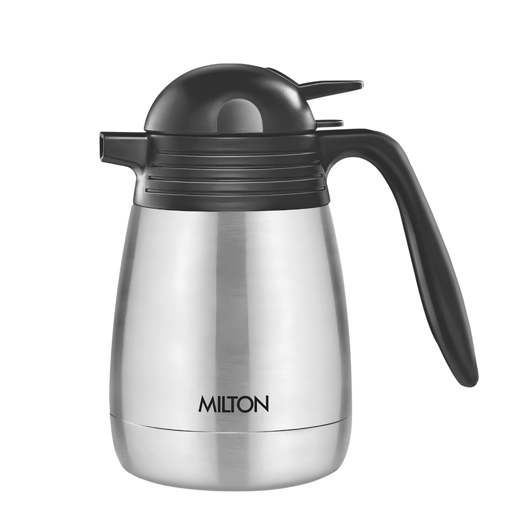 MILTON Stainless Steel Double Walled Vacuum Insulated Carafe 1000 Flask with Handle, 1000 ml, Silver |For Hot & Cold Beverages |Leak Proof | Rust Free | Easy to Carry