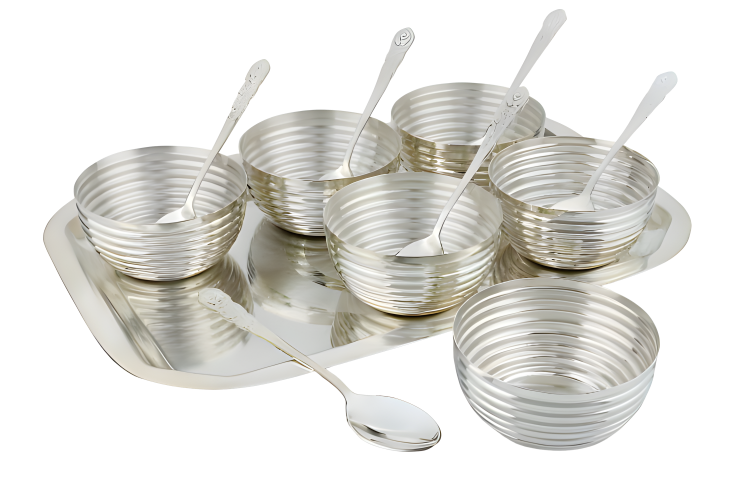 SILVERGLOW Calibre Serving Set | Silver Plated Bowl Set of 13 | Dry Fruits, Snacks containers | Serving Tray Bowl Set | Tableware Set | Perfect Diwali, Office, Wedding, Return Gift