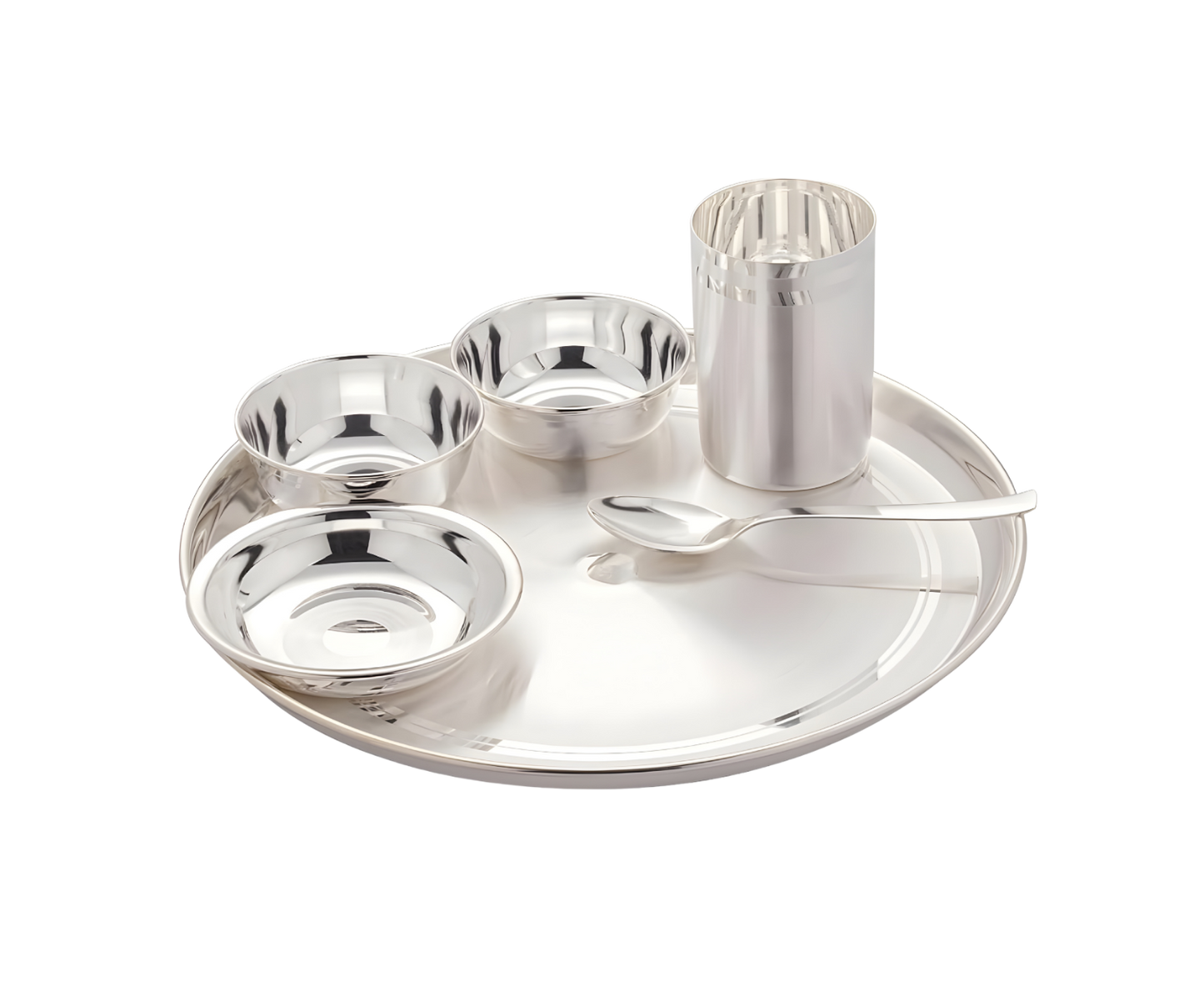 SILVERGLOW Stainless Steel Silver Dinner Set of 6 pcs, Pure-Silver Plated Luxury Dinnerware Set, Festival/Wedding Return Gift, Hotel, Restaurant Dining Set