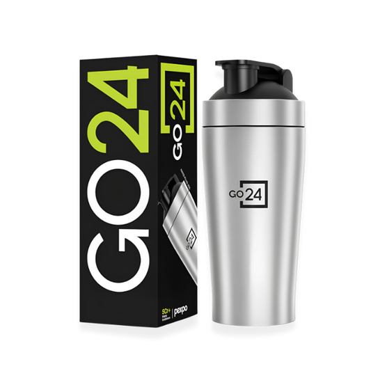 GO24 PEXPO Stainless Steel Gym Shaker Bottle Kayo Plus Silver 800ml | Lightweight single-wall water bottle with leakproof lid, BPA-free, ideal for school, office, gym, travel & daily hydration