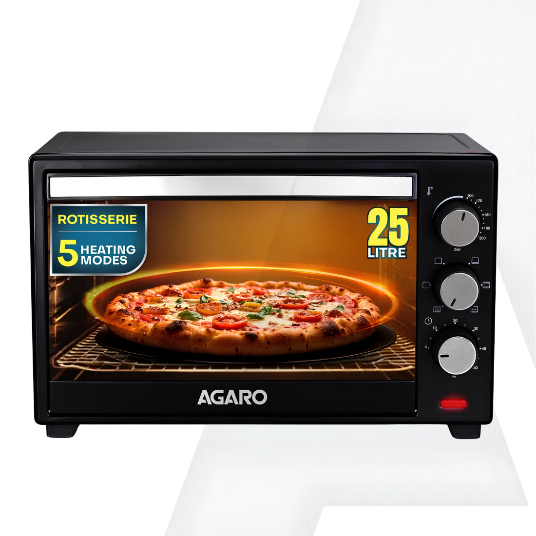 AGARO Marvel Oven Toaster Griller, 25 Littre’s, Motorised Rotisserie, Adjustable Temperature, 5 Heating Modes & Timer, Cake Baking, Roasting, Grilling, OTG (Black)