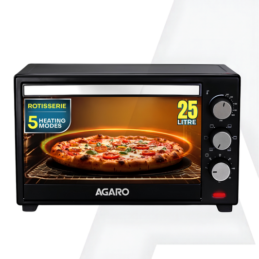 AGARO Marvel Oven Toaster Griller, 25 Littre’s, Motorised Rotisserie, Adjustable Temperature, 5 Heating Modes & Timer, Cake Baking, Roasting, Grilling, OTG (Black)