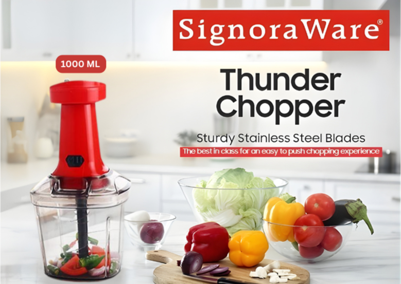 SIGNORAWARE Thunder Chopper Big 1000 ML (6 Blade) | Hand Press Vegetable And Fruit Cutter Chopper Easy Push And Close Button