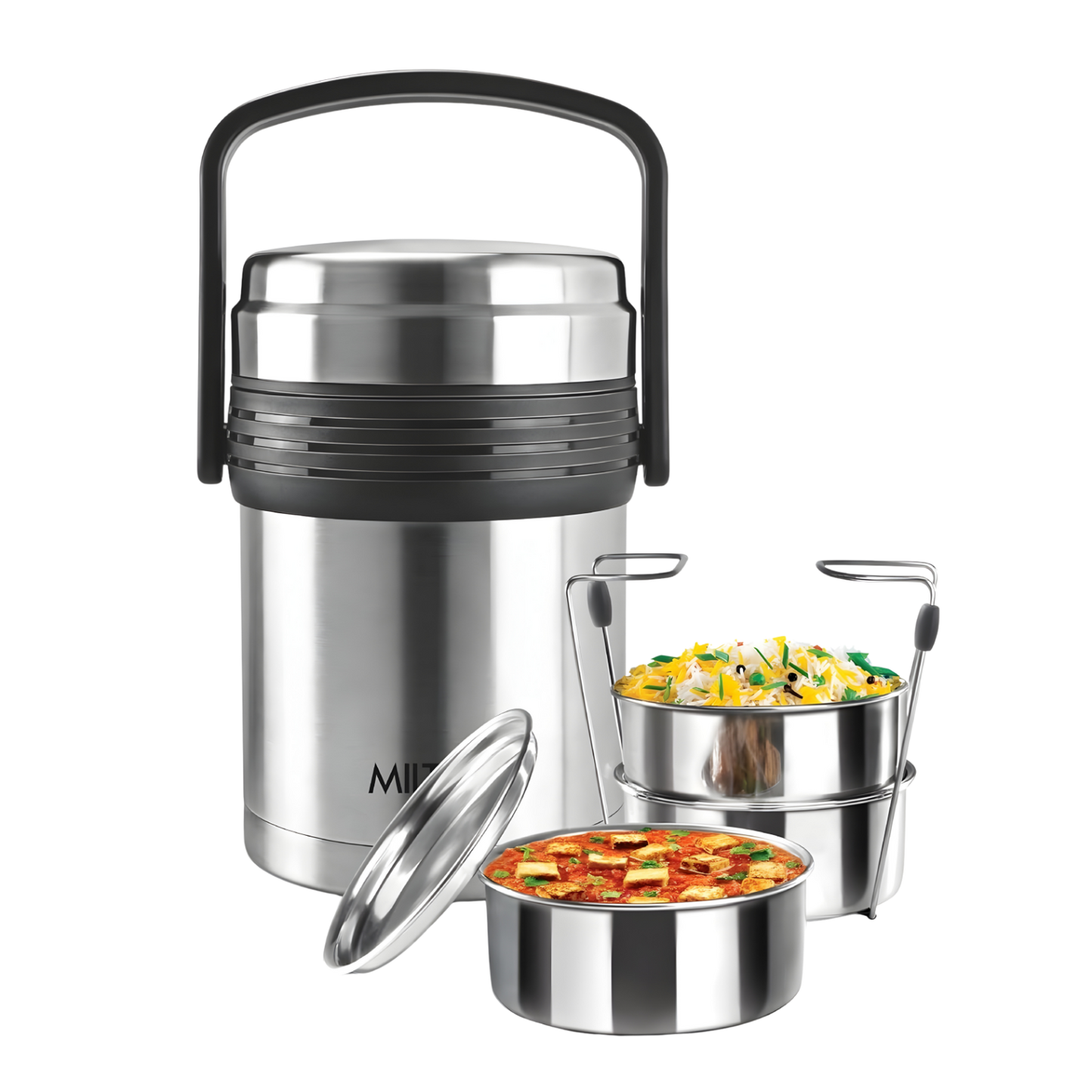 MILTON Galore Thermosteel Tiffin Set of 3 Containers, 370 ml Each | Carry Case | Easy to Carry | Hot & Cold | Rust Proof