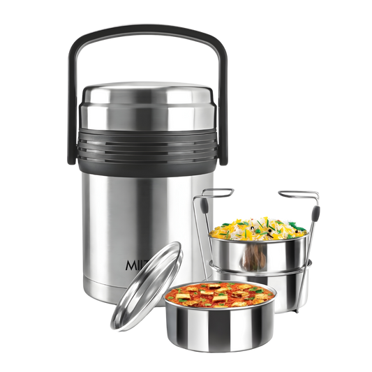 MILTON Galore Thermosteel Tiffin Set of 3 Containers, 370 ml Each | Carry Case | Easy to Carry | Hot & Cold | Rust Proof