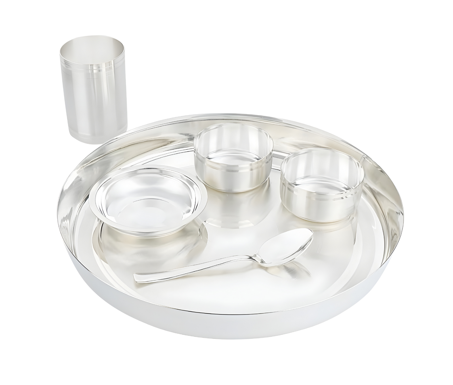 SILVERGLOW Stainless Steel Silver Dinner Set of 6 pcs, Pure-Silver Plated Luxury Dinnerware Set, Festival/Wedding Return Gift, Hotel, Restaurant Dining Set