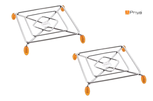 PRIYA Heavy Stainless Steel Premium Mirror Polish Hot Pot Stand | Strong & Durable | Set of 2