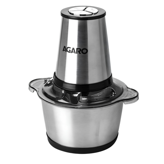 AGARO Delite Vegetable, Meat & multipurpose Chopper Cum Whisker for Kitchen | Garlic Peeler | Egg Whisker, 2 Ltr Bowl | 400 W Motor | 3 Speed | Stainless Steel Body