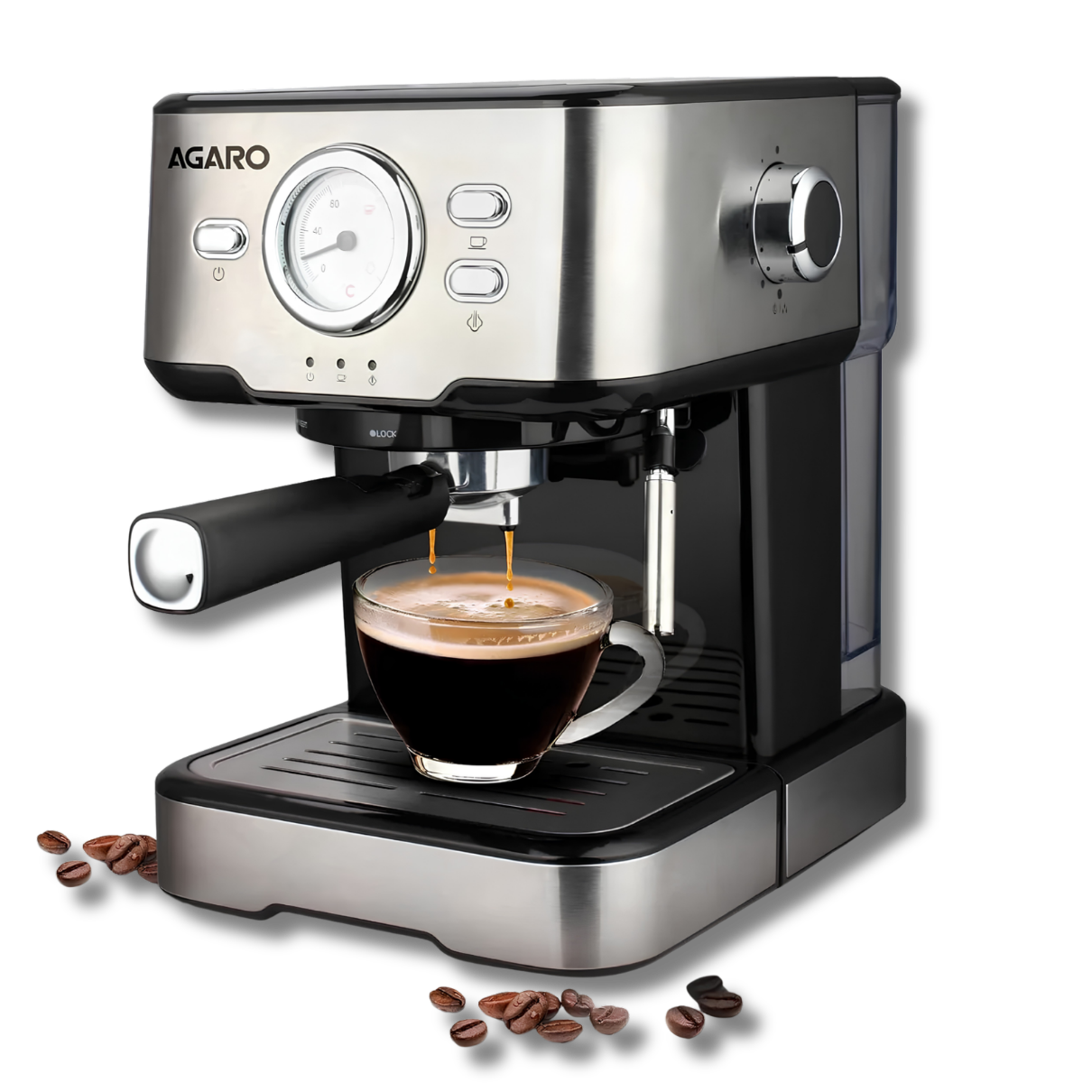 AGARO Imperial Espresso Coffee Machine, 15 Bars | With Foaming Milk, Frother Wand for Espresso, Cappuccino, Latte and Mocha, Steam Espresso Maker For Home | Adjustable Milk Frothing and Double Temperature Control System | Stainless Steel | 1100 W