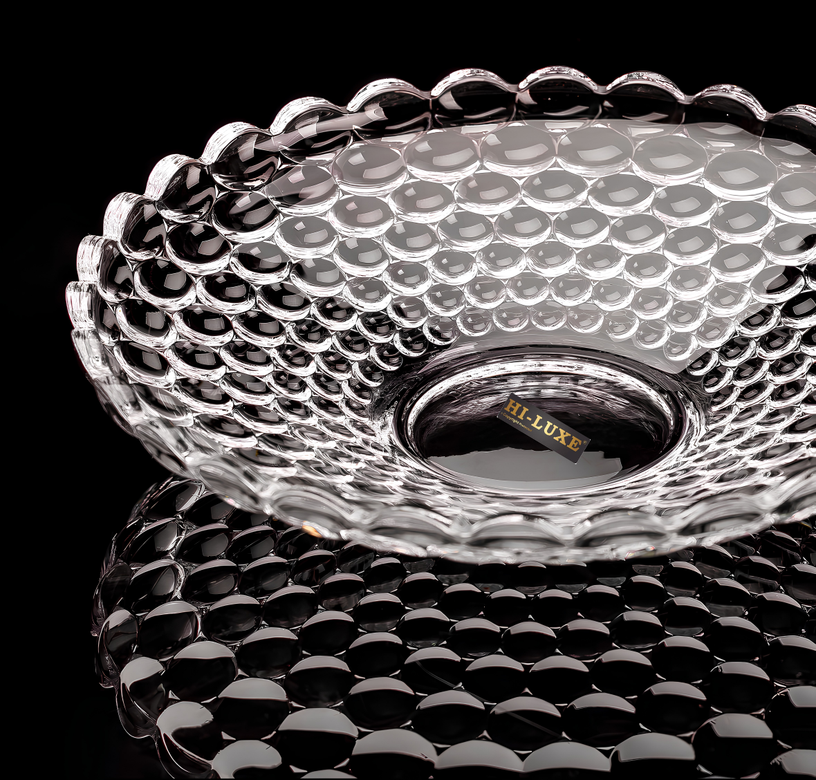 HILUXE Cassini Glass Fruit Bowl Plate for Dining Table | Classic Bubble Design | Dry Fruit Chocolate Tray Crystal Decoration Serving Bowl |Dessert Plate | For Home, Party, Restaurant, Hotels | Gifting