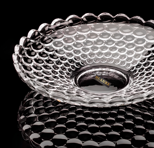 HILUXE Cassini Glass Fruit Bowl Plate for Dining Table | Classic Bubble Design | Dry Fruit Chocolate Tray Crystal Decoration Serving Bowl |Dessert Plate | For Home, Party, Restaurant, Hotels | Gifting