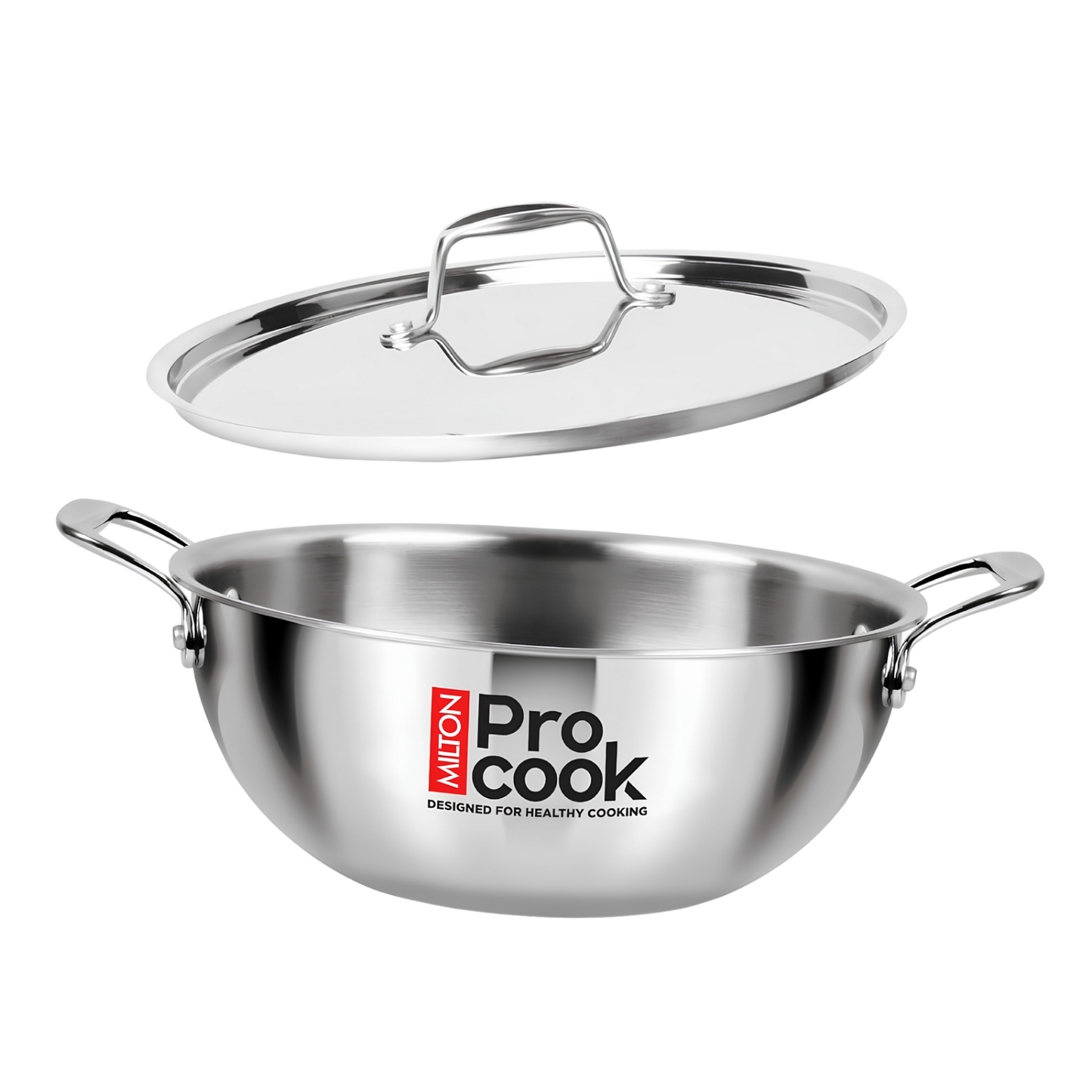 MILTON Pro cook Induction Cookware & Gas Stove Friendly Triply Stainless Steel Kadhai with SS Lid | Deep Fry Pan | 3-Layer Durable Construction | Sturdy Handle | 3 Year Warranty | Silver